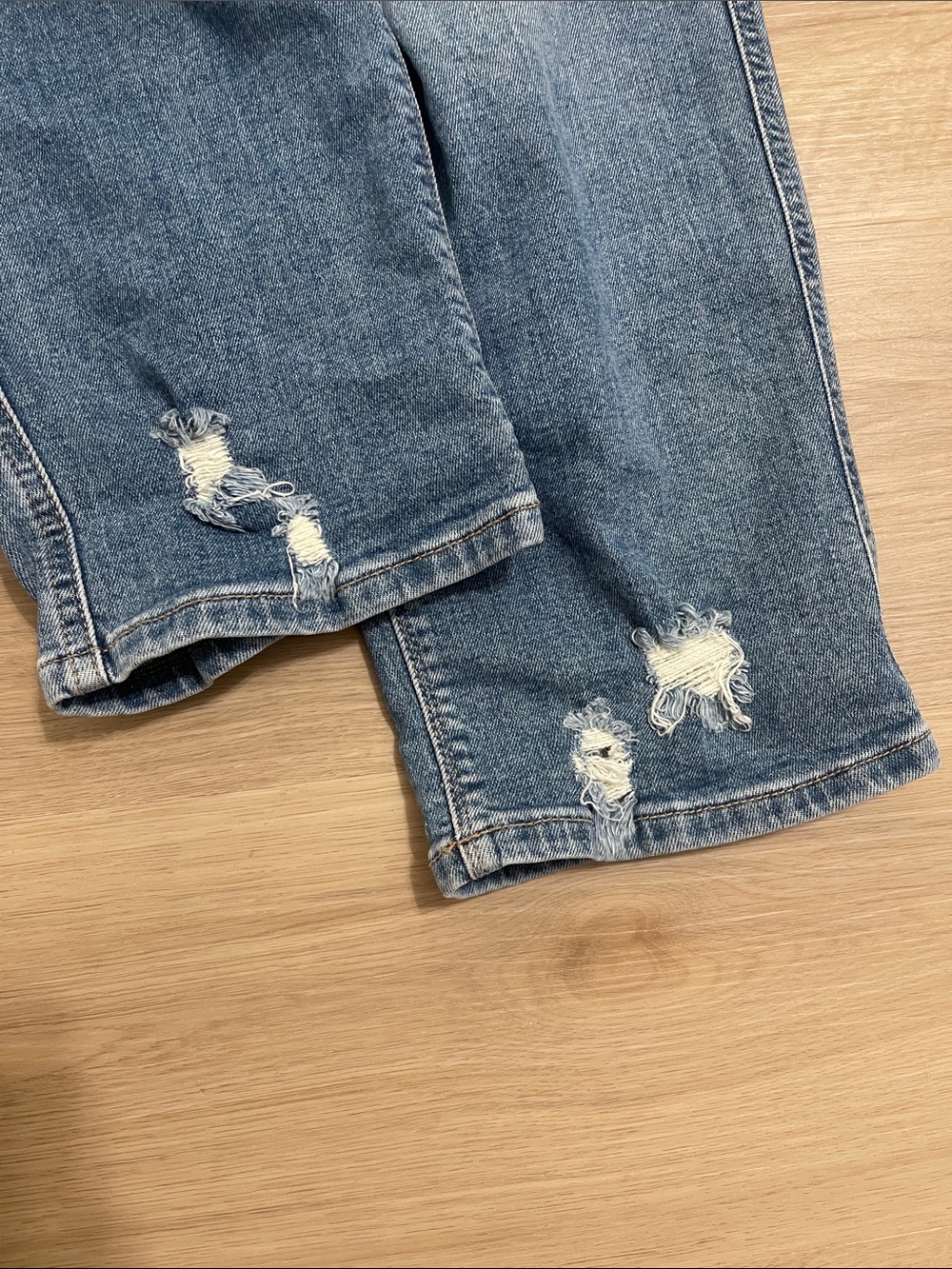 Pinkblush Light Blue Distressed Skinny Maternity Jeans with Navy Overband - Picture 3 of 5